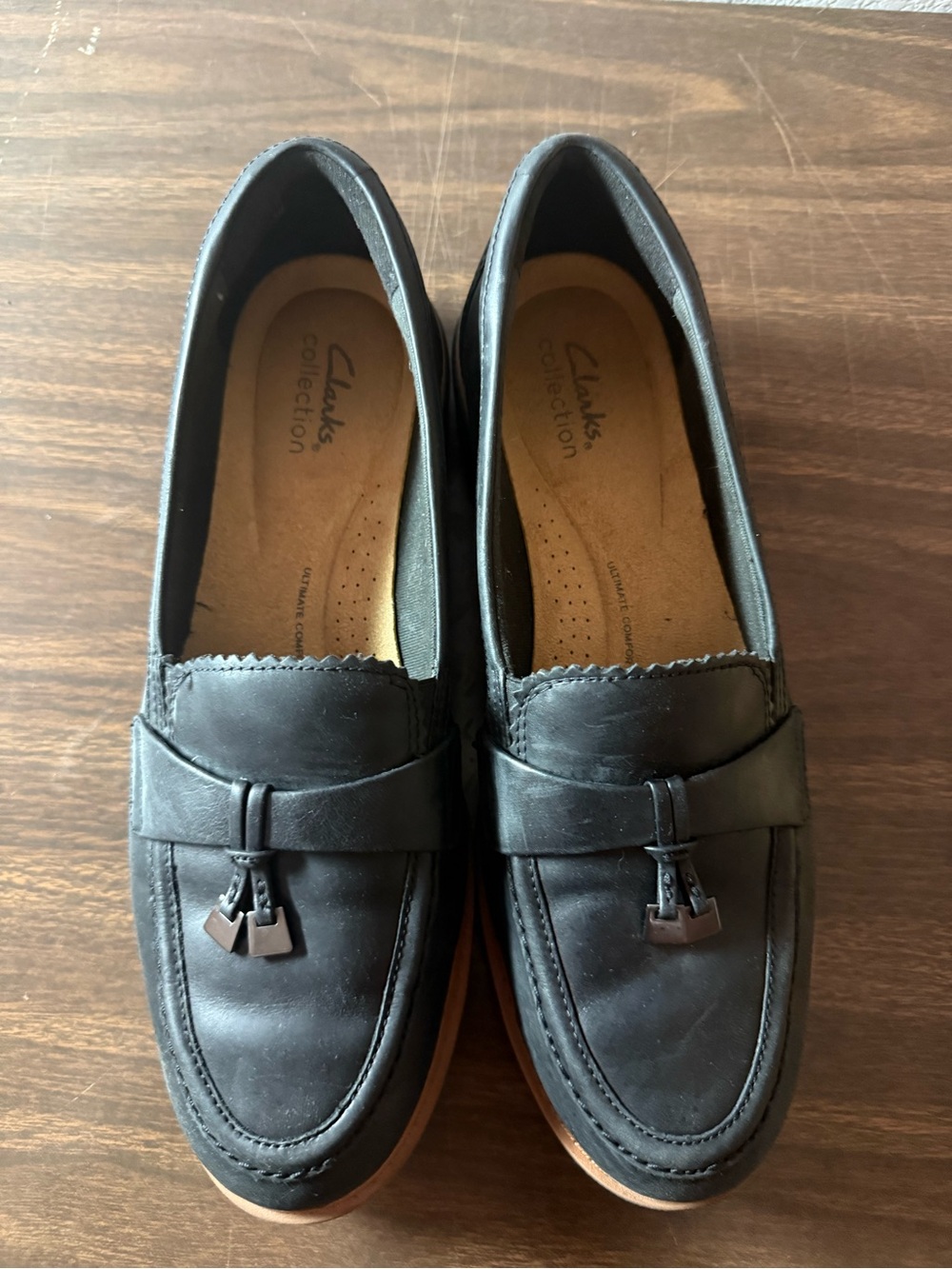 Clarks Collection Black Leather Comfort Loafer Shoes Women’s Size 10 EU 41.5
